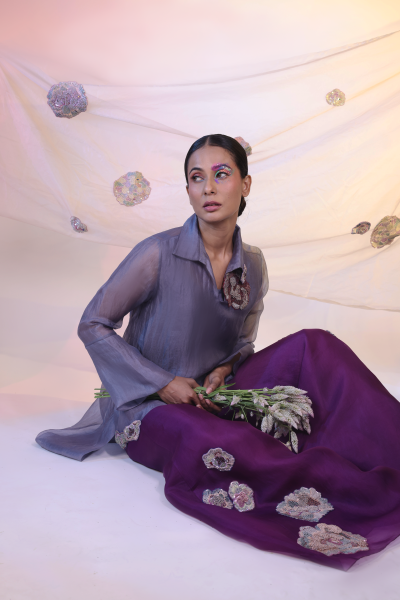 Grey Organza Shirt With Pant