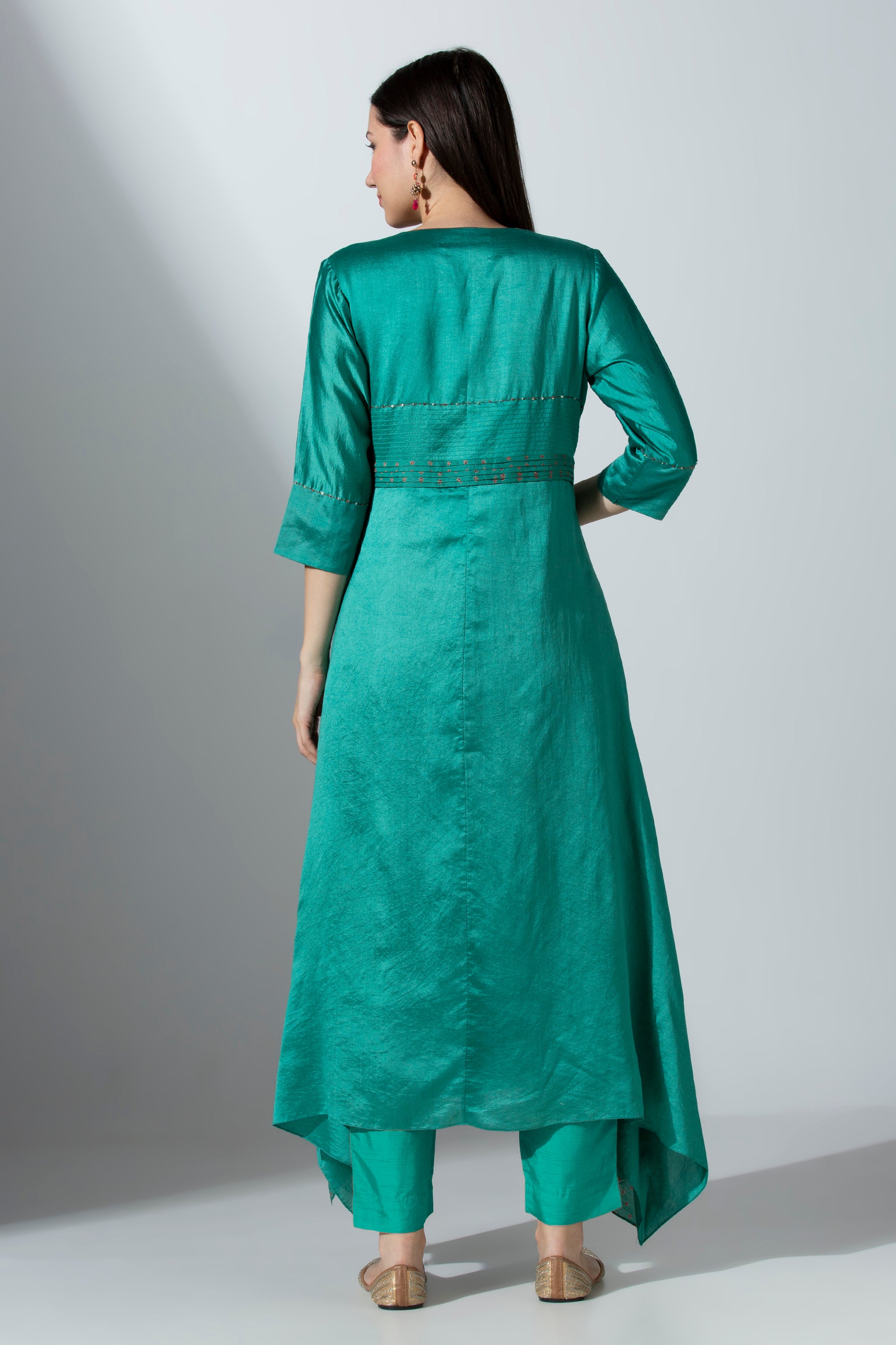 Bandhej Yoke Cut Fan Kurta With Pant