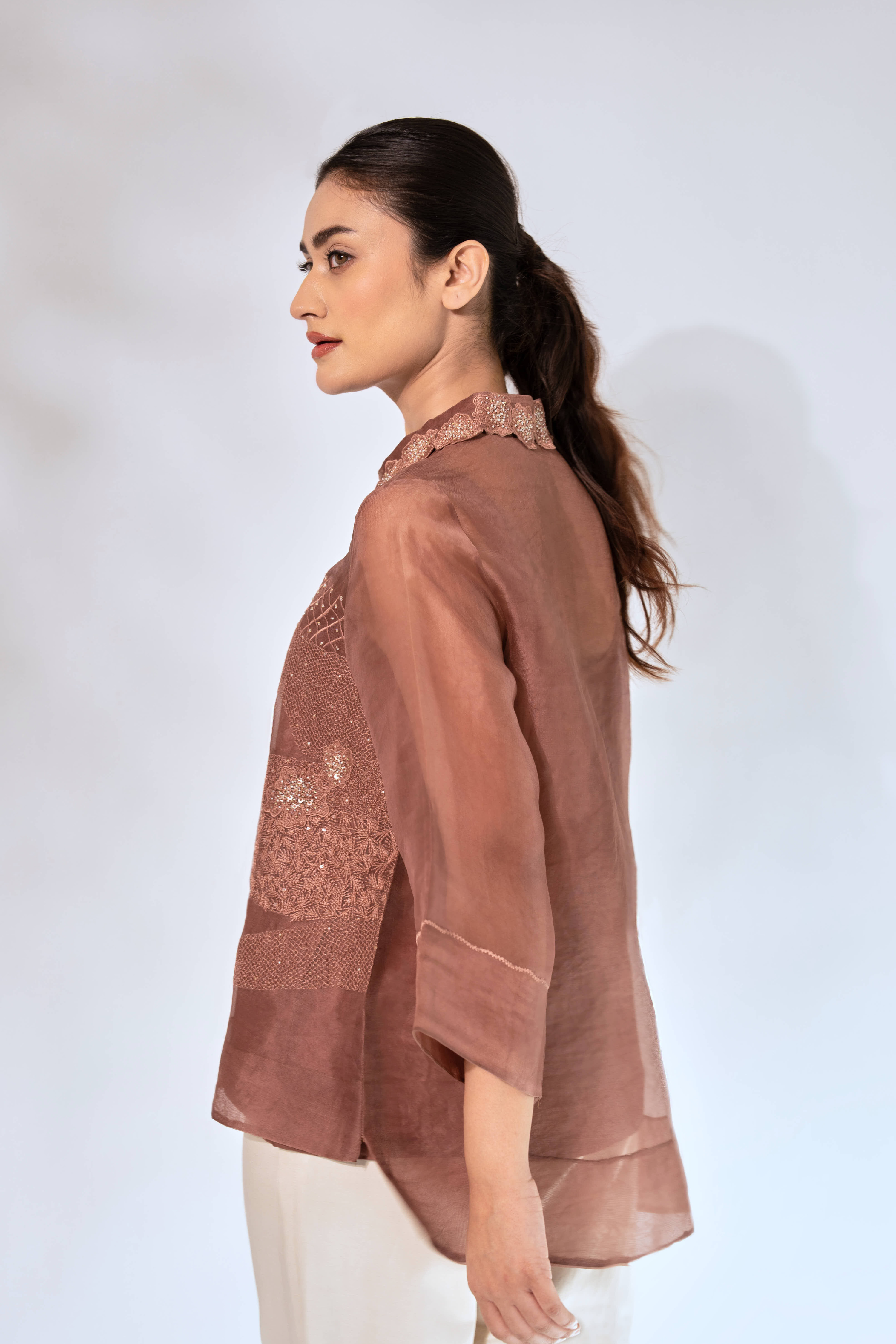 Brown WaveBorne Organza Shirt