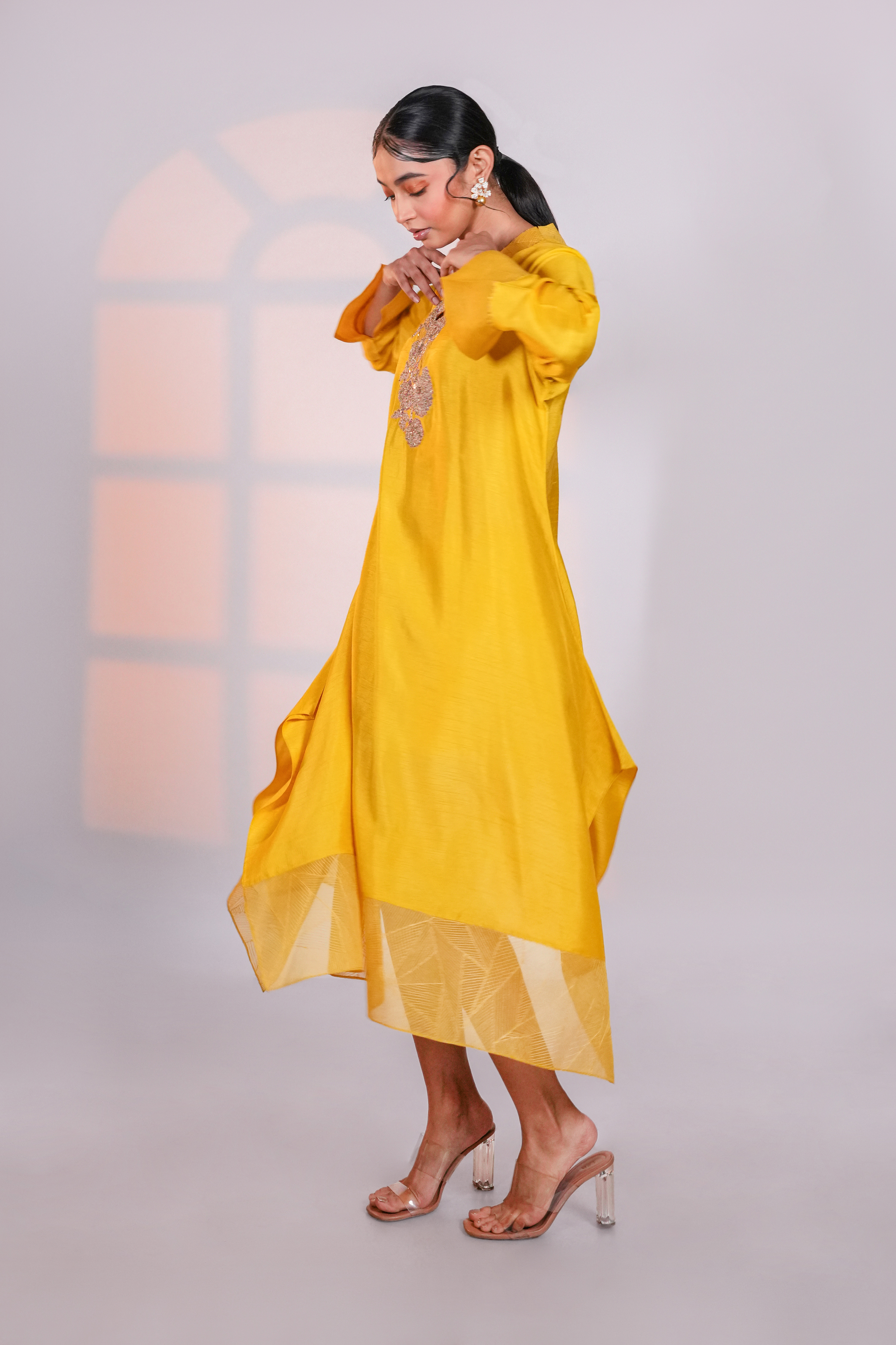 Sunlit Yellow Asymmetric Silk Kurta