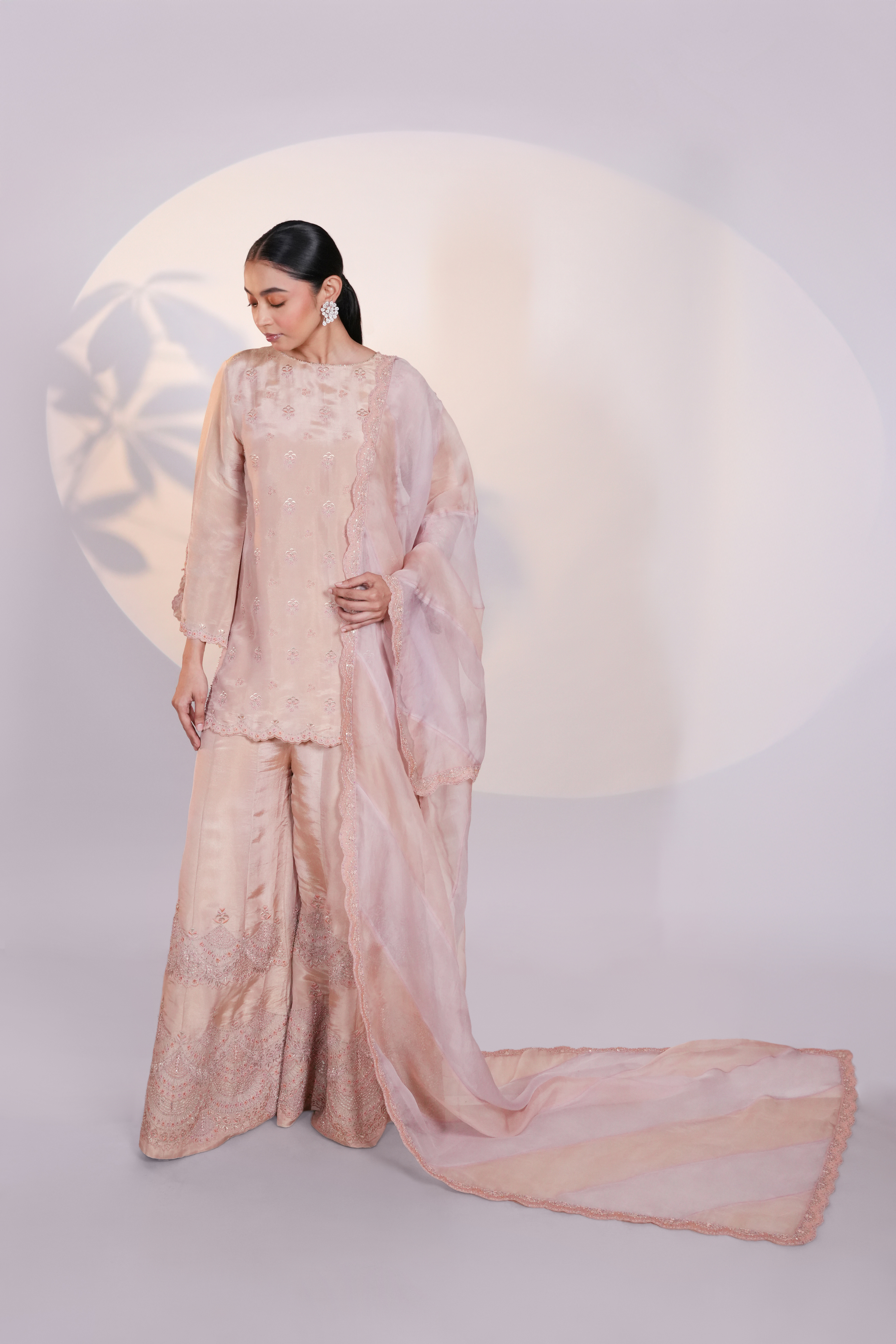 Peach Tissue Kurta Set