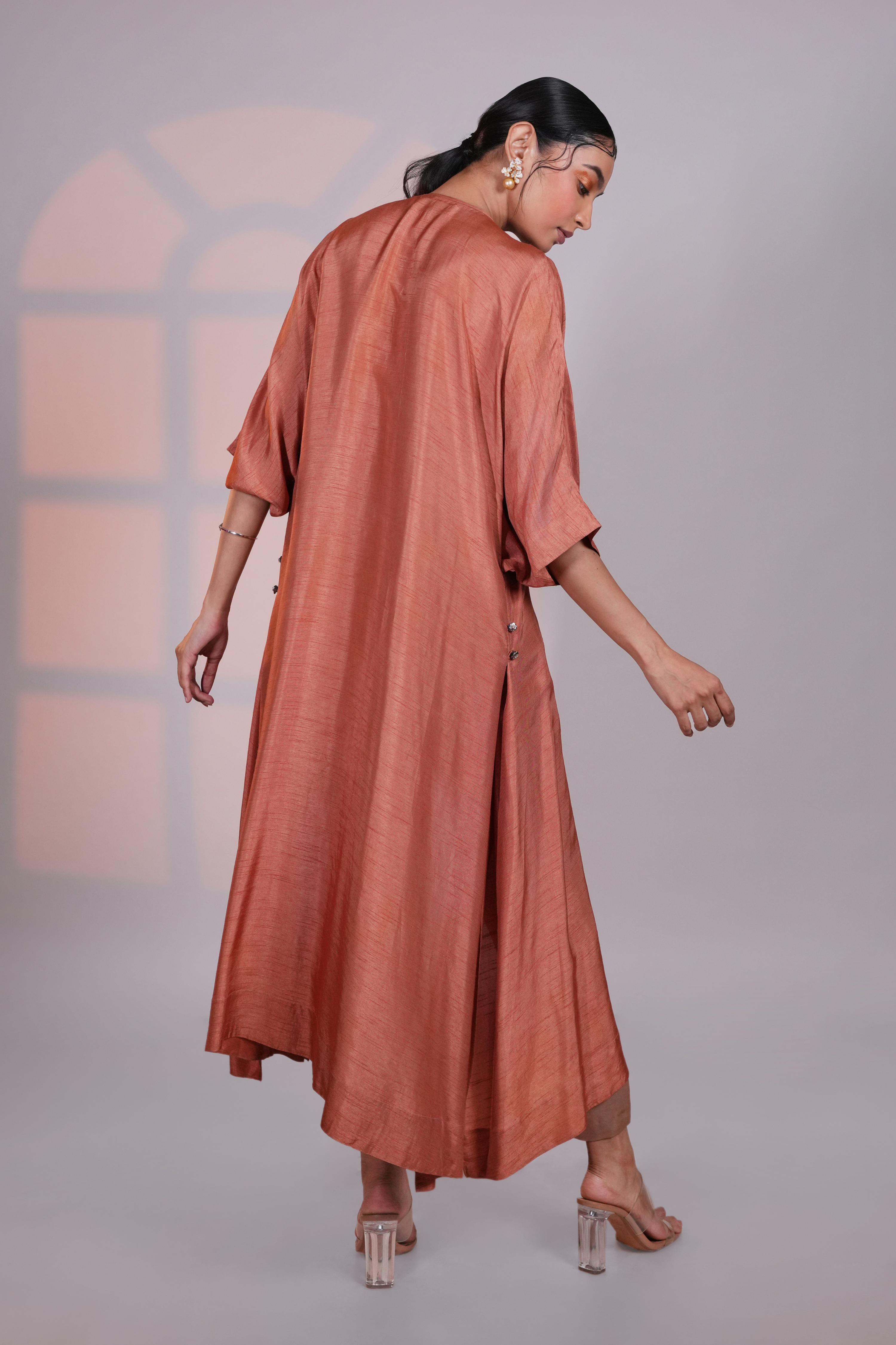 Rust Reglan Silk Kurta