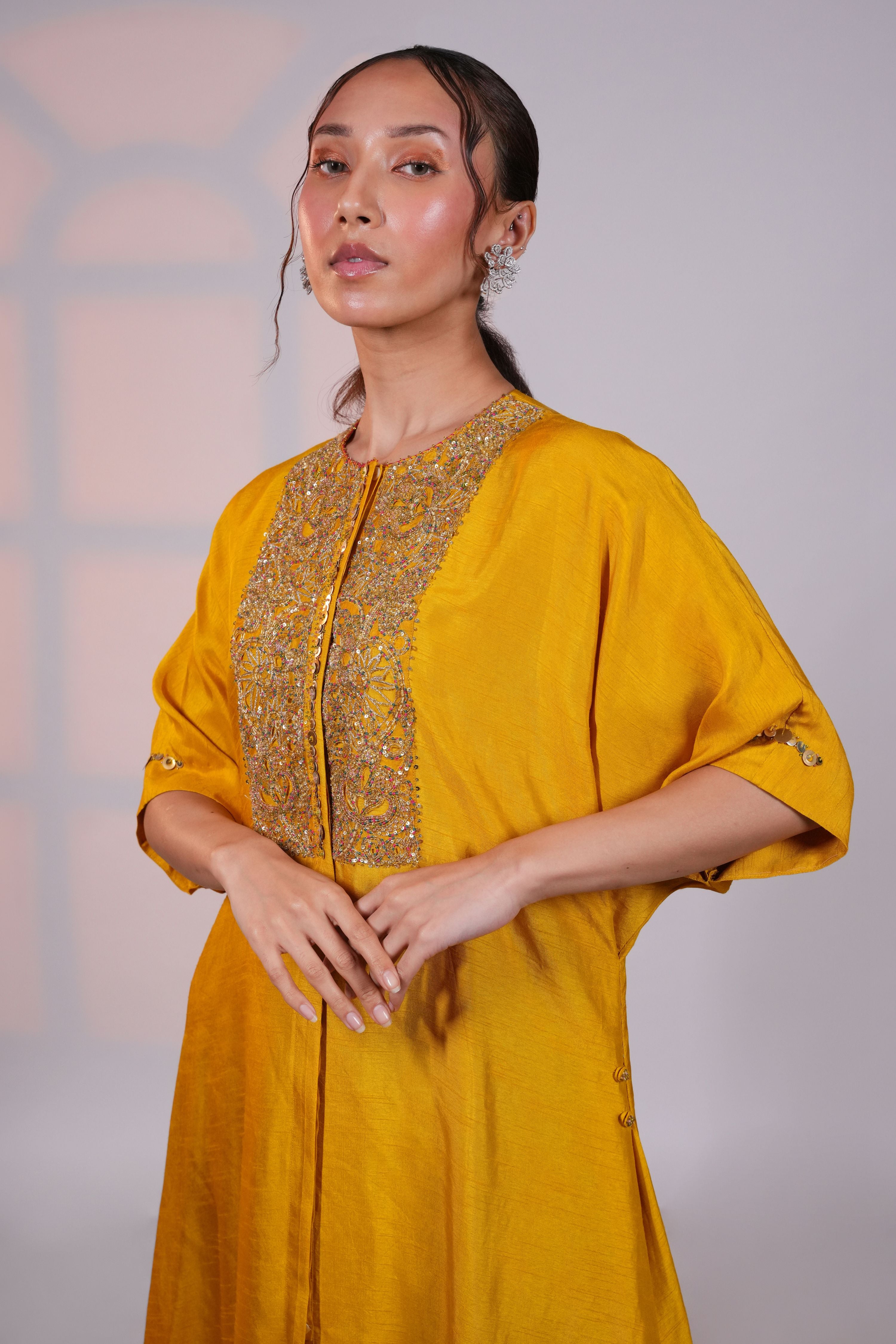Yellow Reglan Silk Kurta