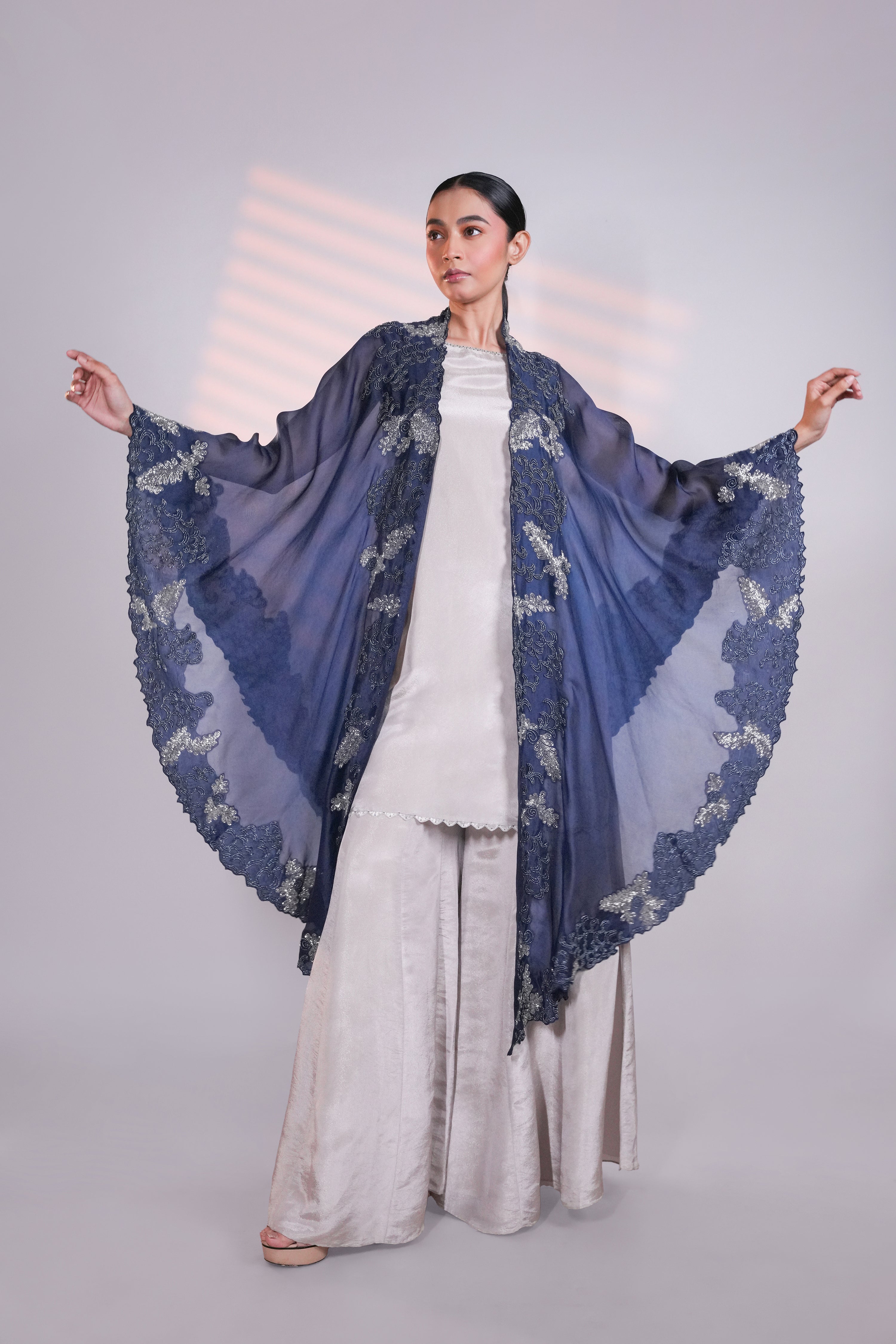 Blue Organza Peacock Cape