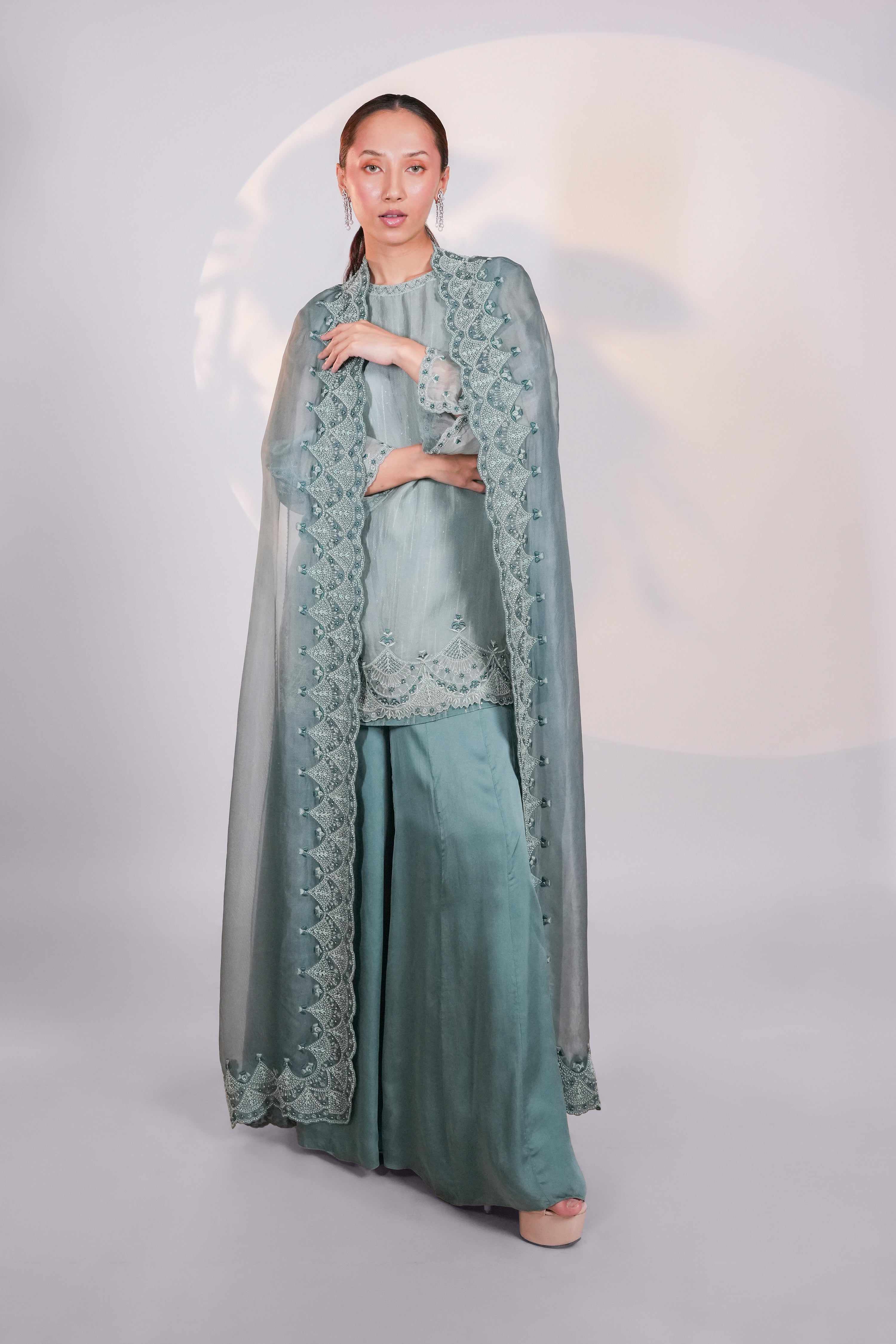 Blue Organza Lace Cape