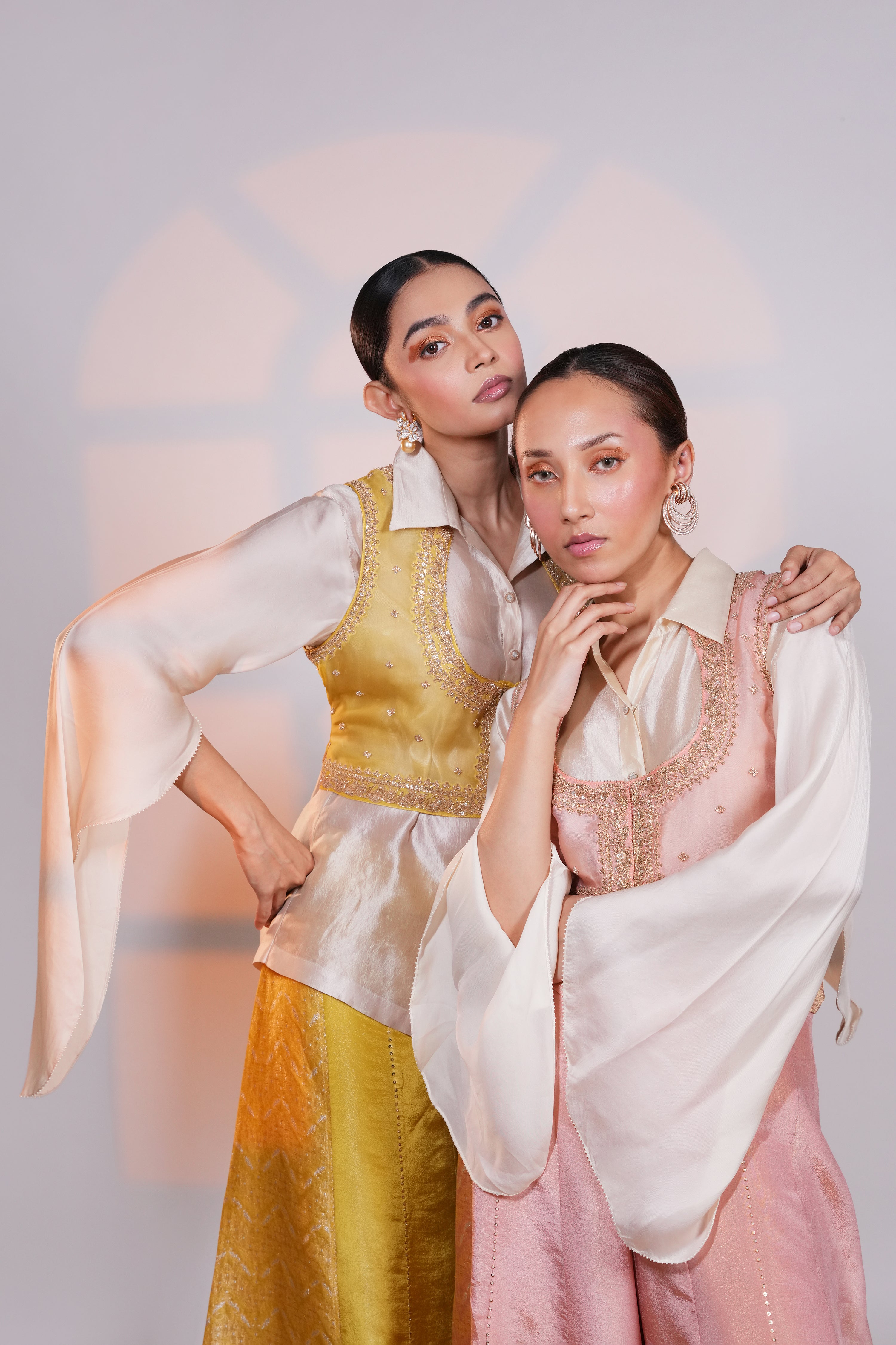 Yellow Brocade Panel Pant Set