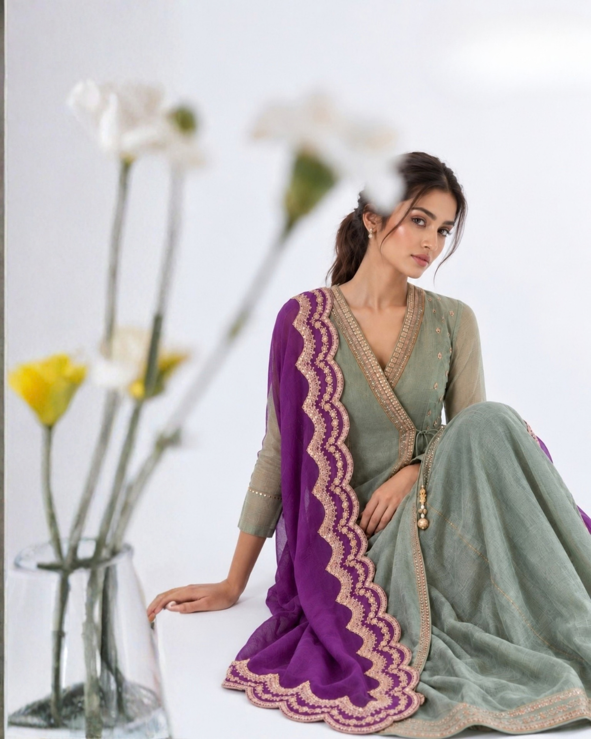 Grey Blue Banarasi Angrakha