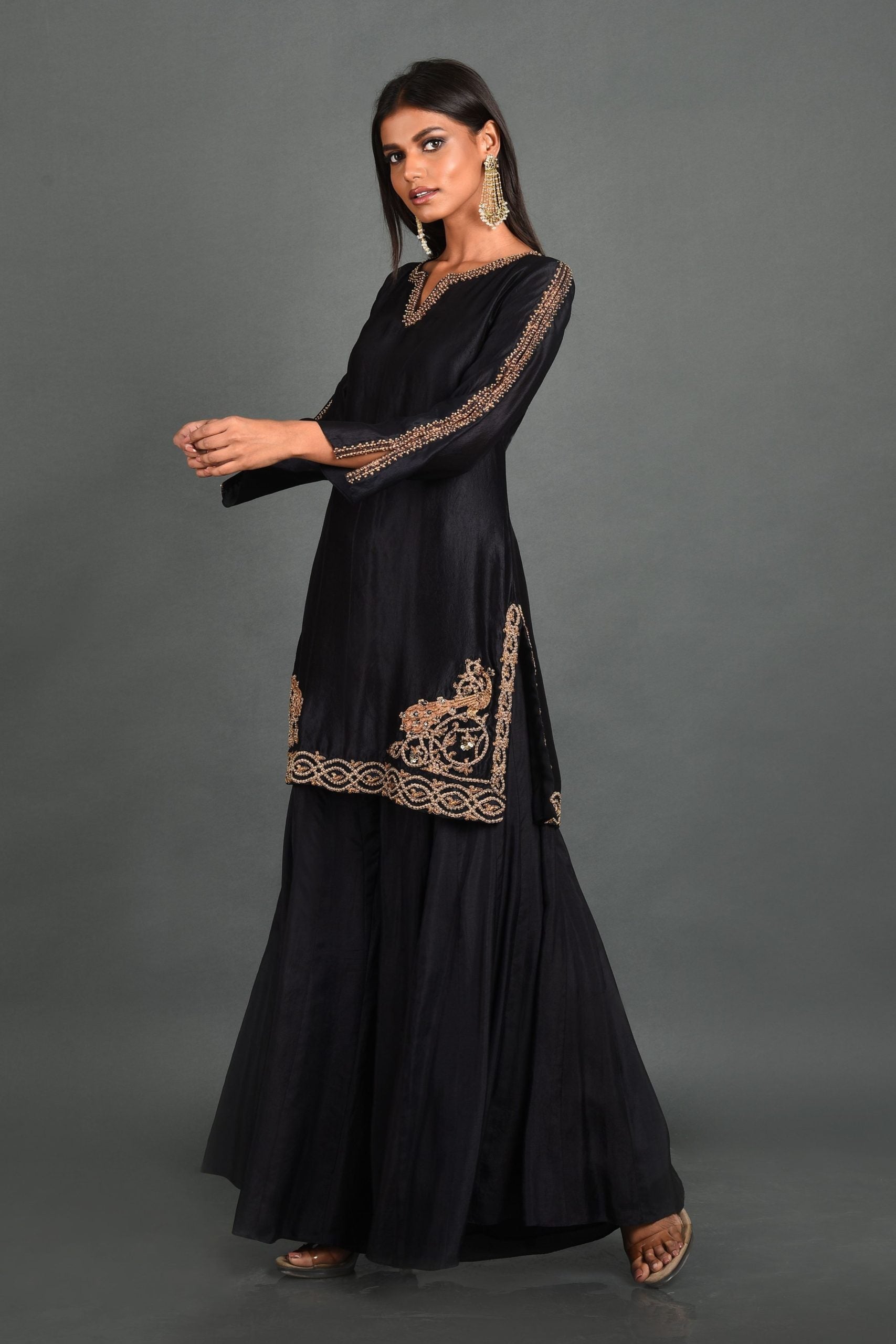 Black Silk Kurta With Pant and Dupatta