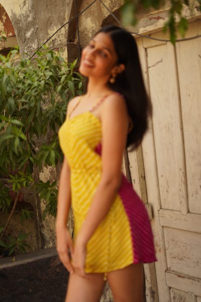 Golden Yellow Leheriya Dress With Jacket