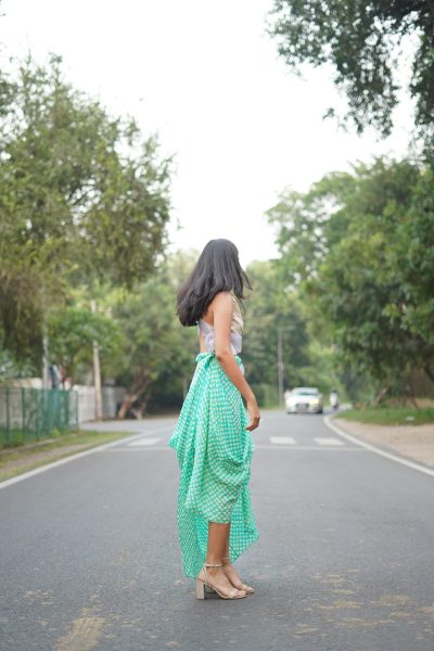 Green Bandhej Skirt With Blouse