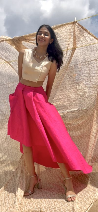 Beige Shimmer Sequence Koti With Skirt