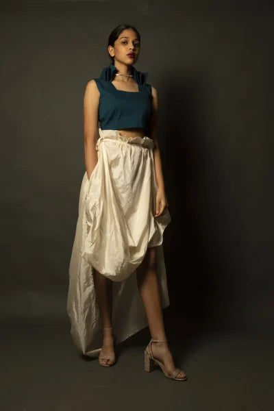 Green Modal Satin Top With Skirt