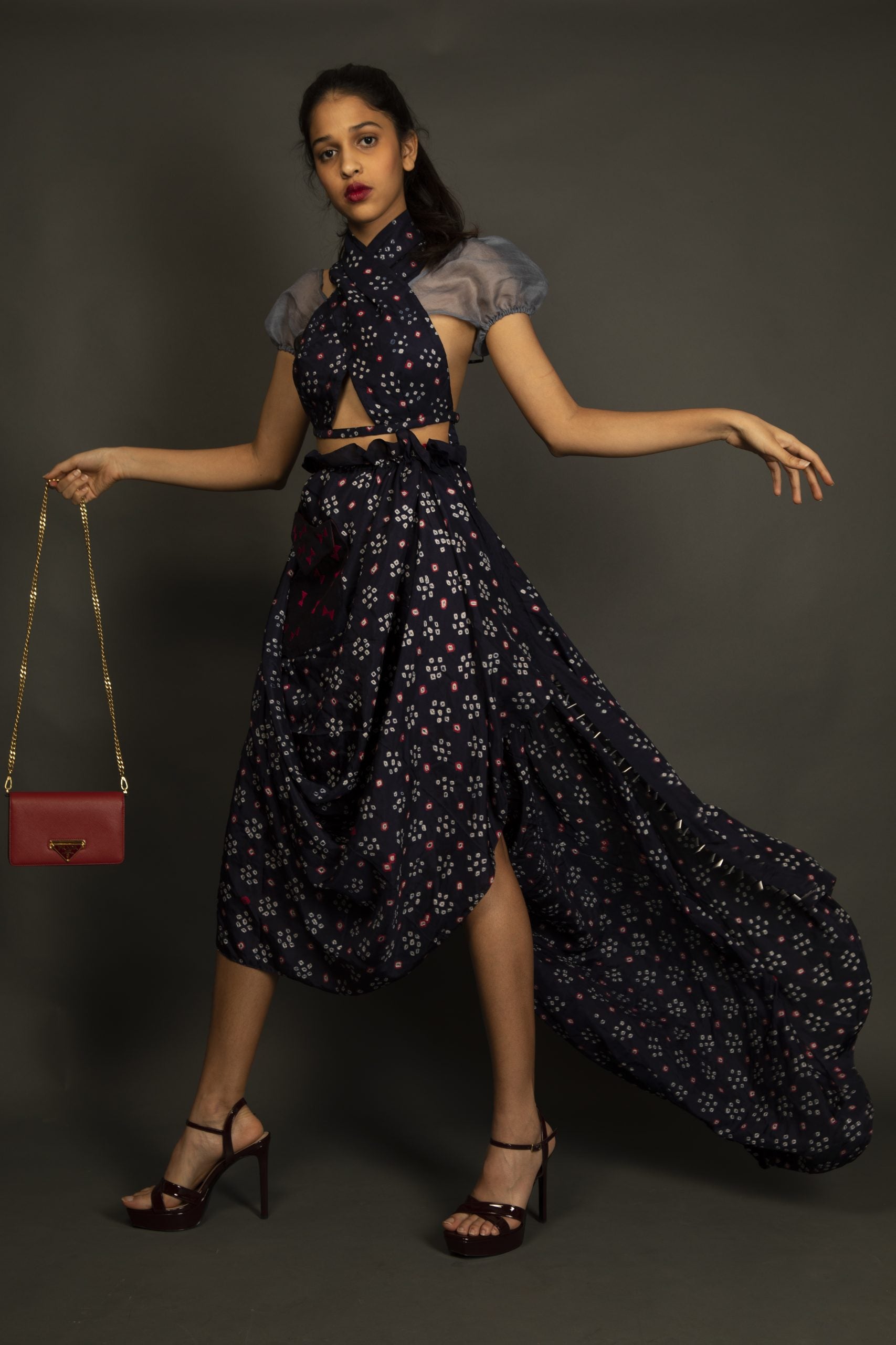 Blue Bandhej Skirt With Bustier