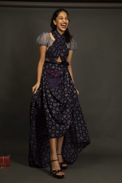 Blue Bandhej Skirt With Bustier