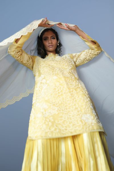 Yellow Organza Kurta With Pant and Dupatta