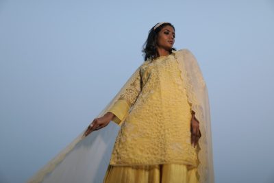 Yellow Organza Kurta With Pant and Dupatta