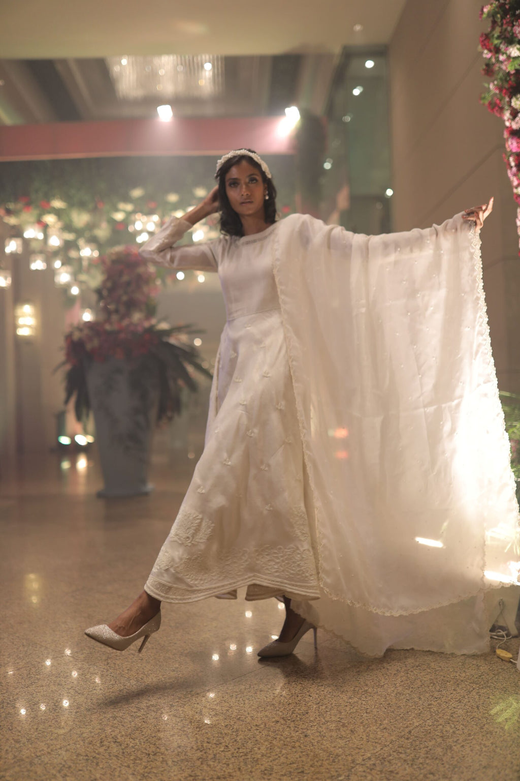 White Silk Kurta With Pant and Dupatta