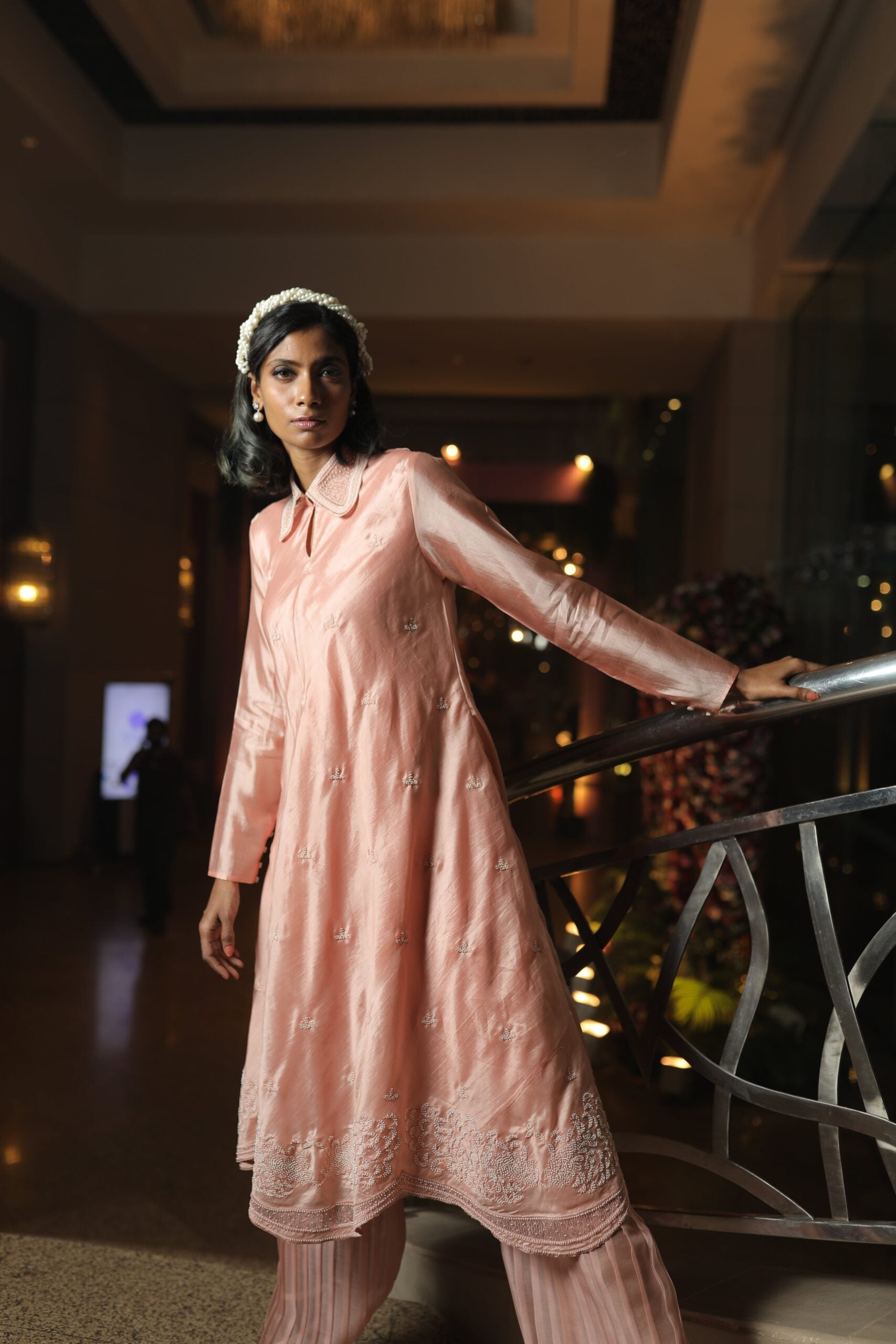 Peach Silk Kurta With Pant