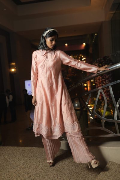 Peach Silk Kurta With Pant