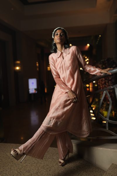 Peach Silk Kurta With Pant