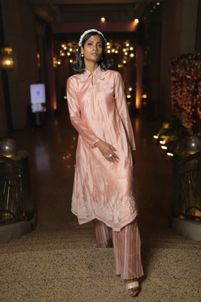Peach Silk Kurta With Pant