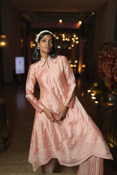 Peach Silk Kurta With Pant