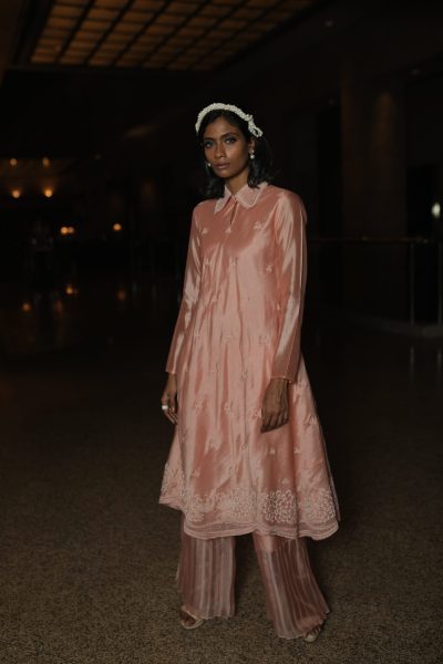 Peach Silk Kurta With Pant