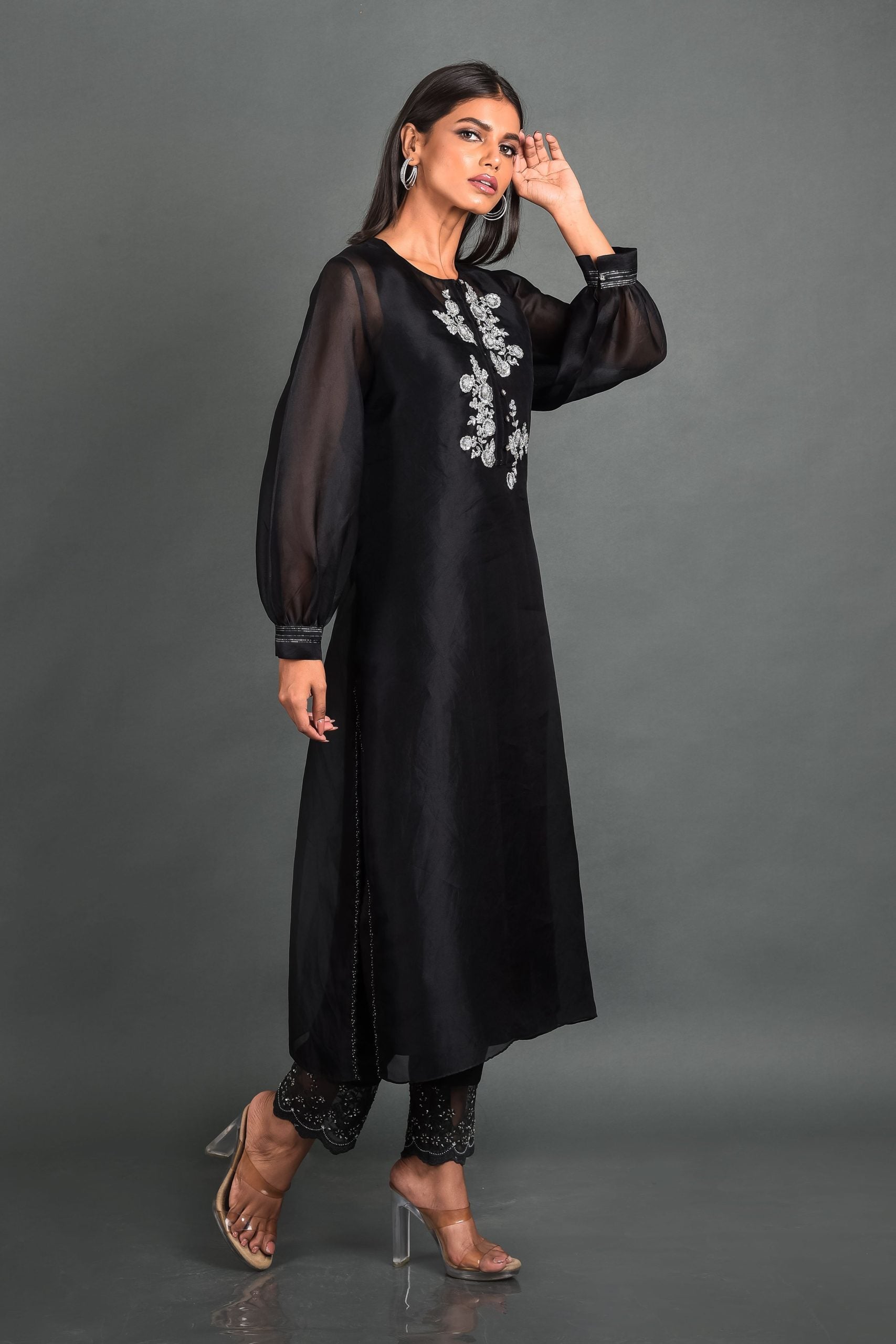 Black Organza Kurta With Pant and Dupatta