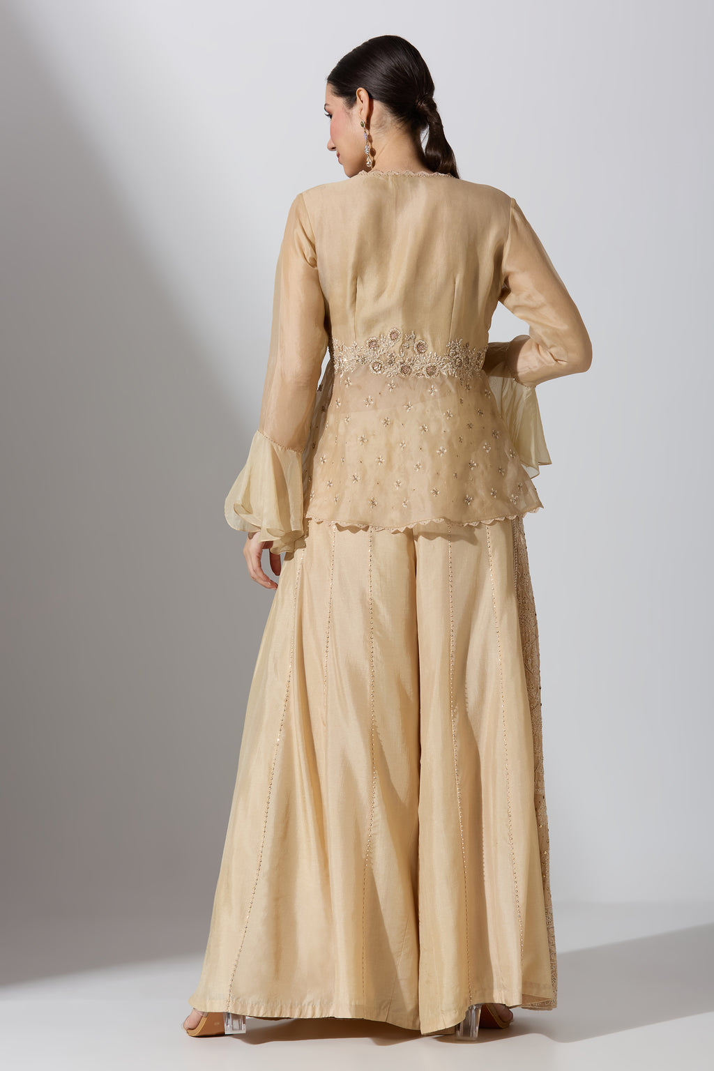 Peach Chikan Pant With Top