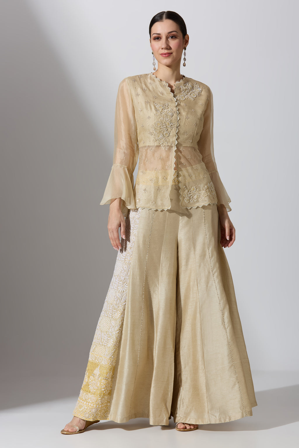 White Chikan Pant With Top