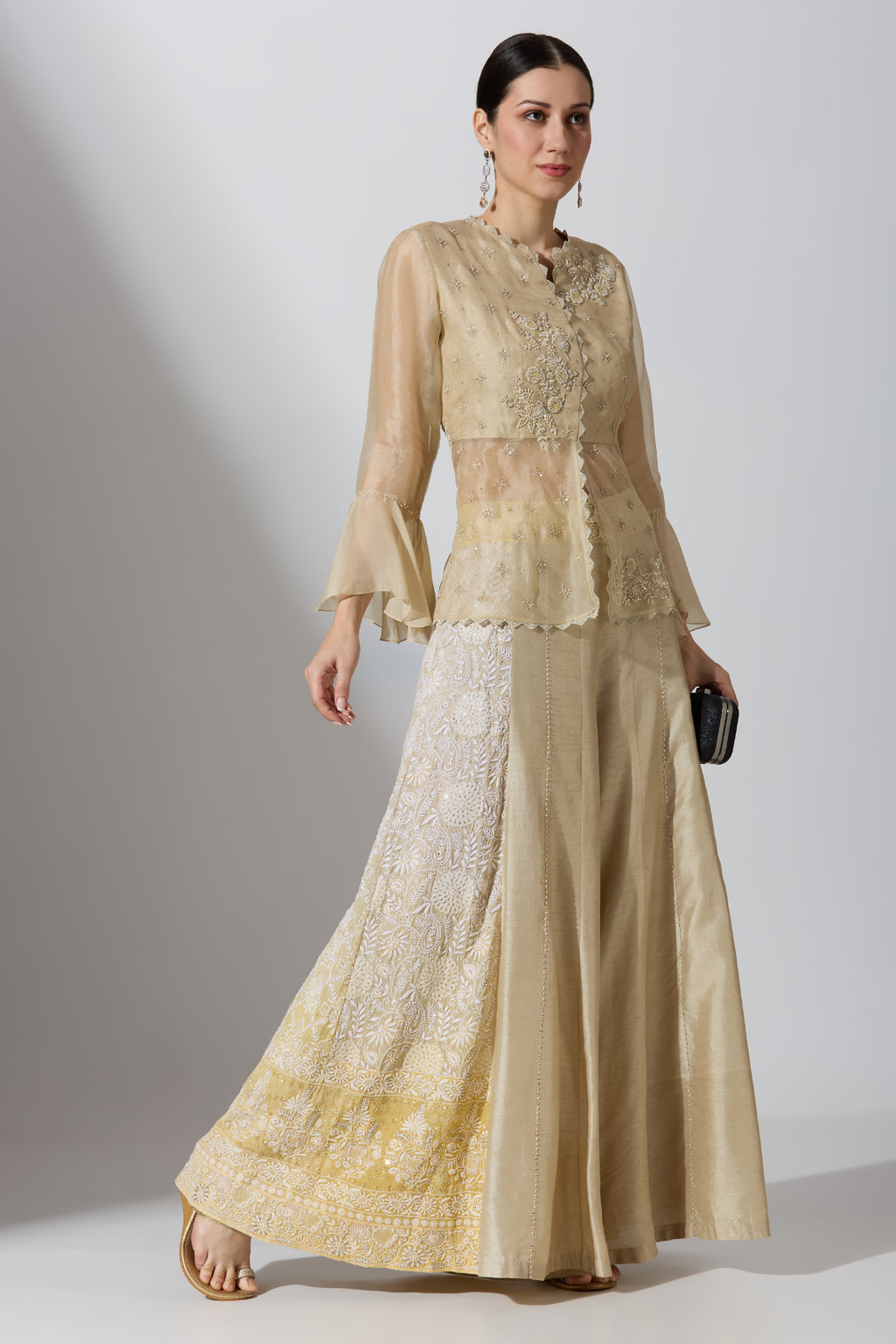 White Chikan Pant With Top