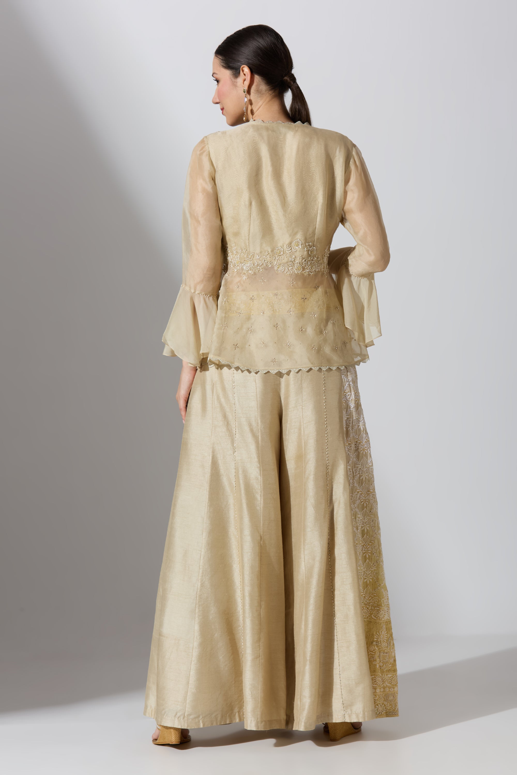 White Chikan Pant With Top