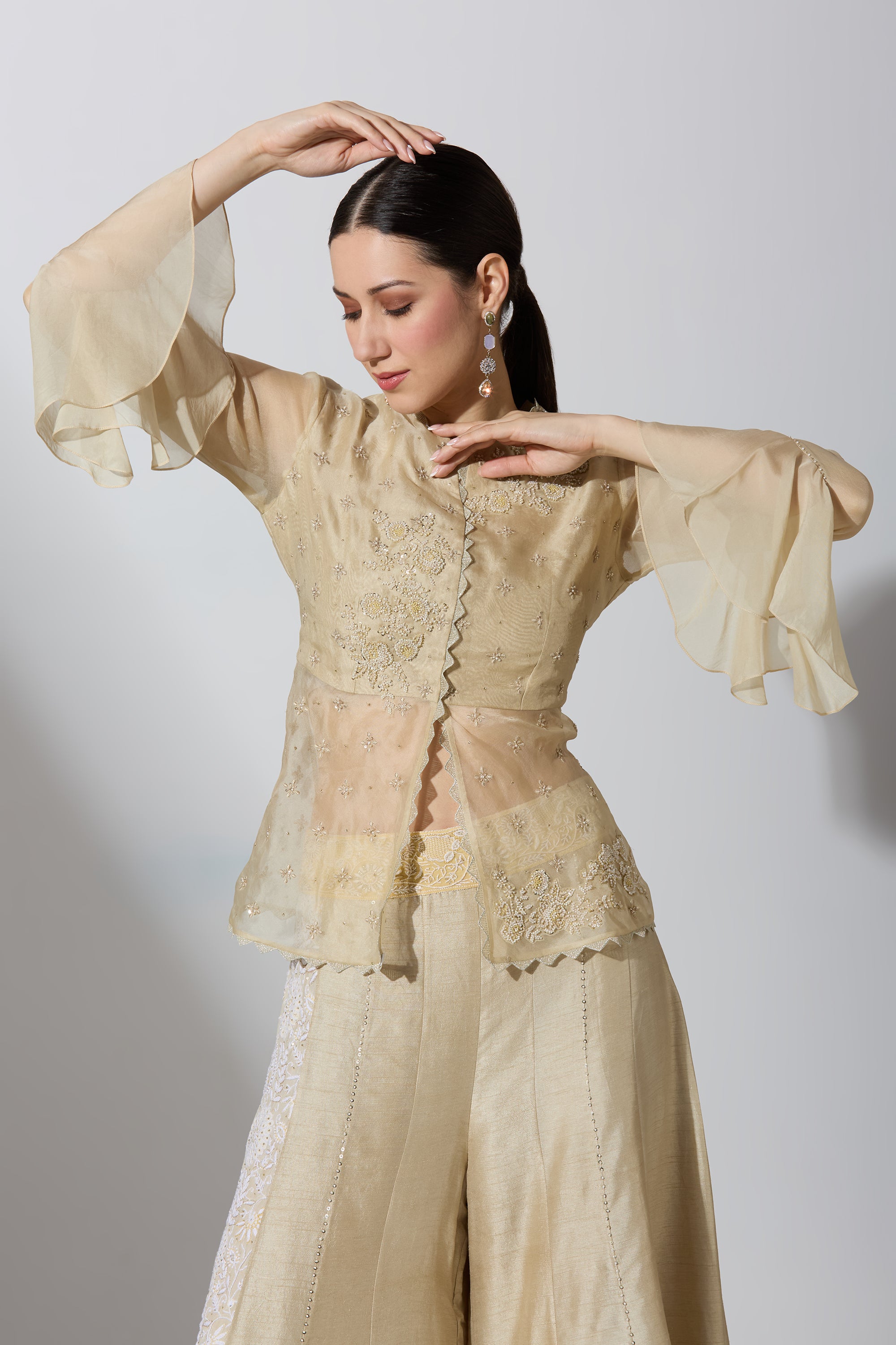 White Chikan Pant With Top