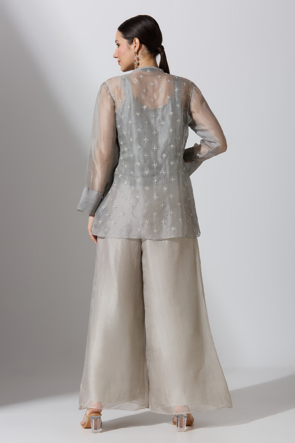 Grey Organza Shirt With Pant