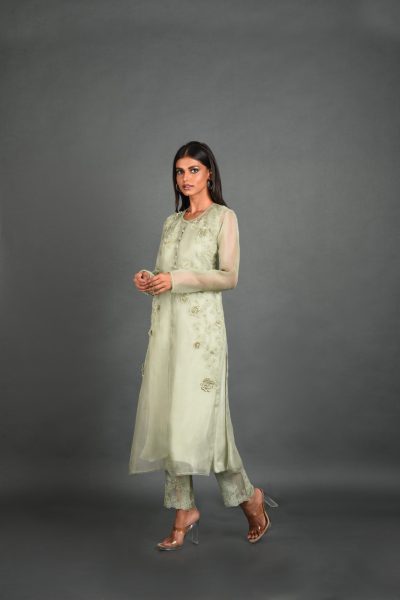 Green Organza Kurta