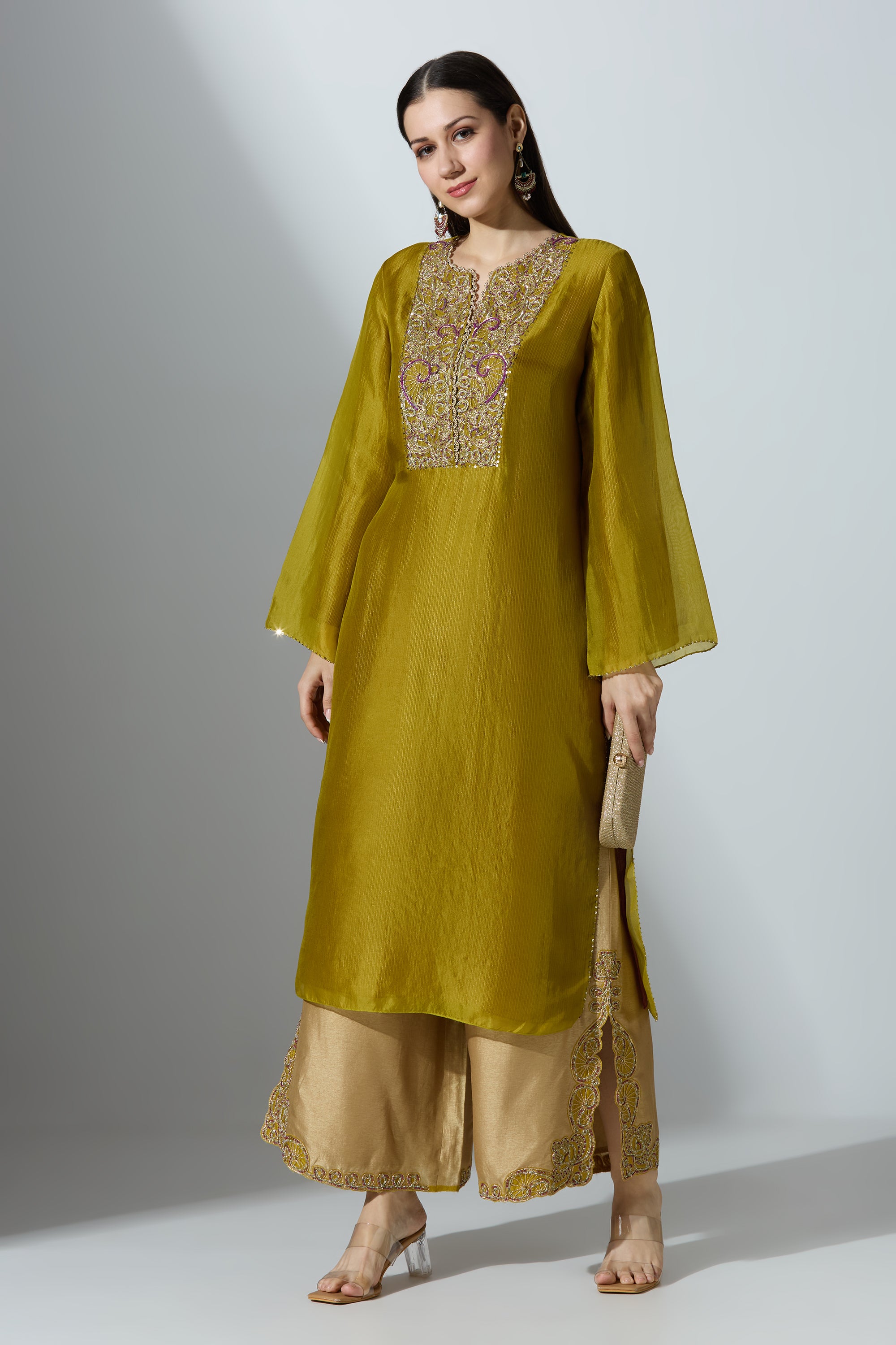 Green Organza Kurta With Pant