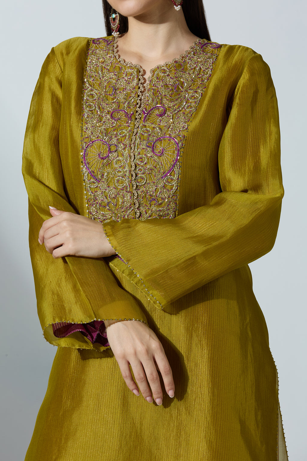 Green Organza Kurta With Pant