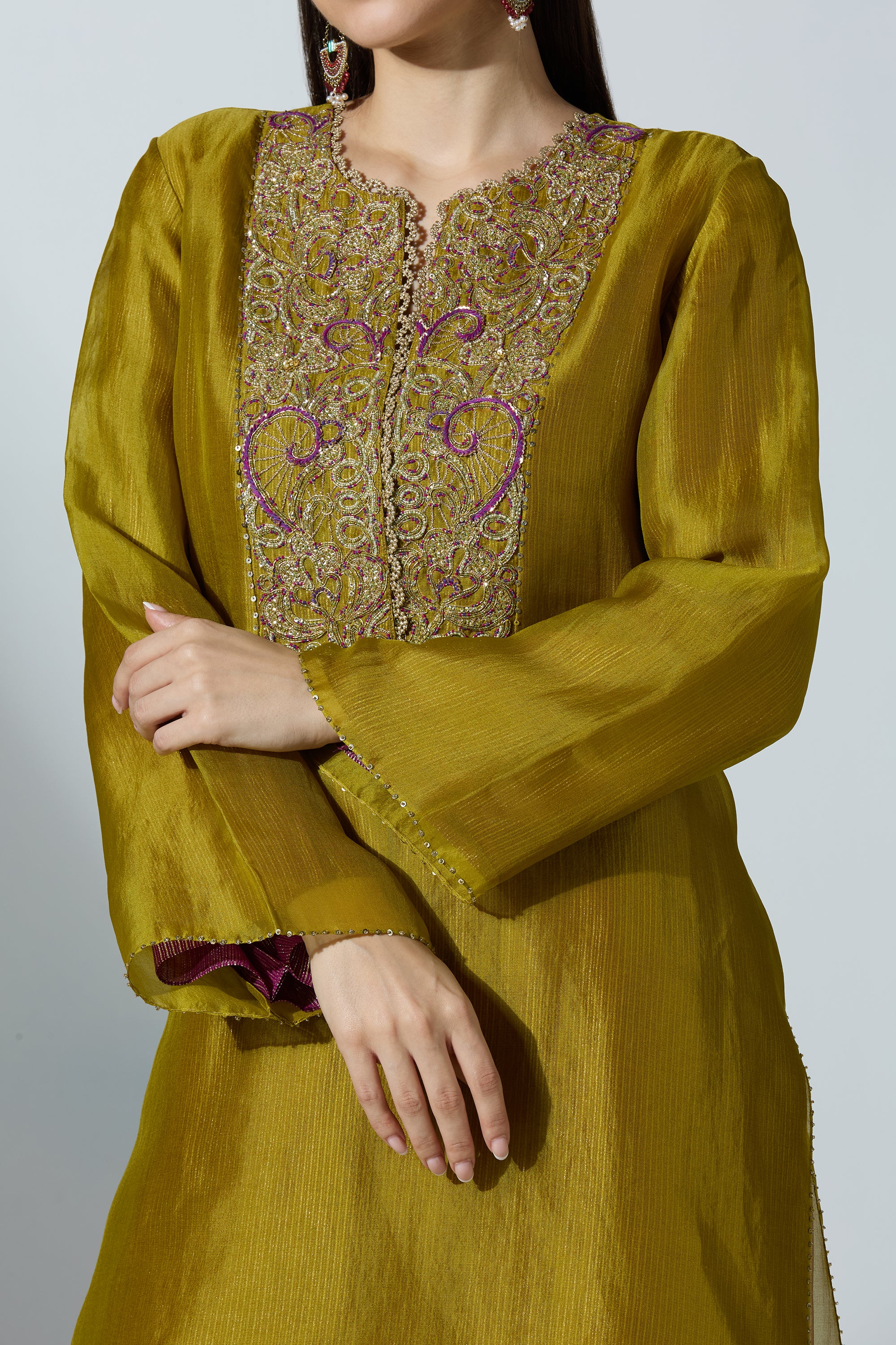 Green Organza Kurta With Pant