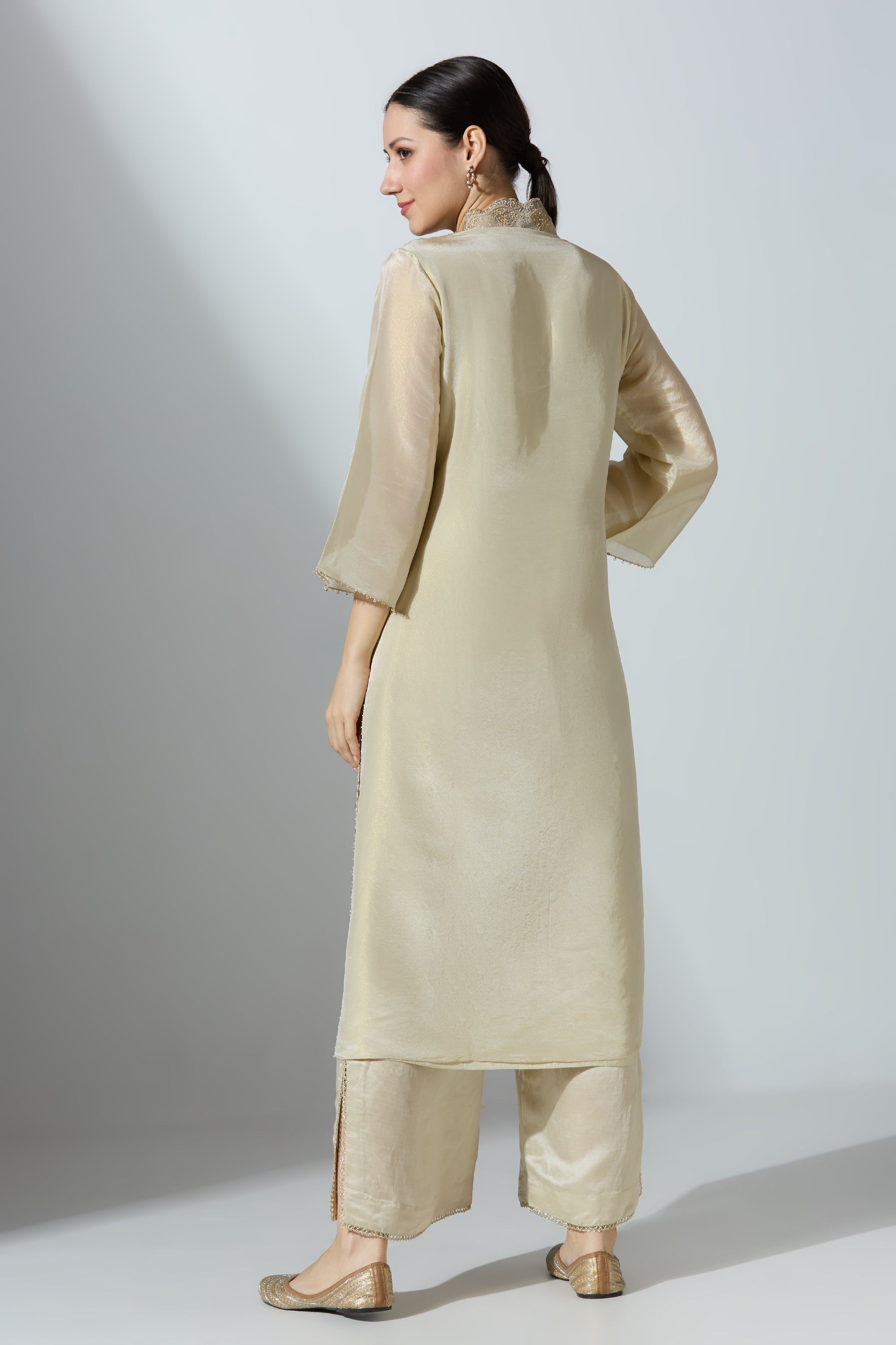 Beige Tissue Kurta Set With Pant