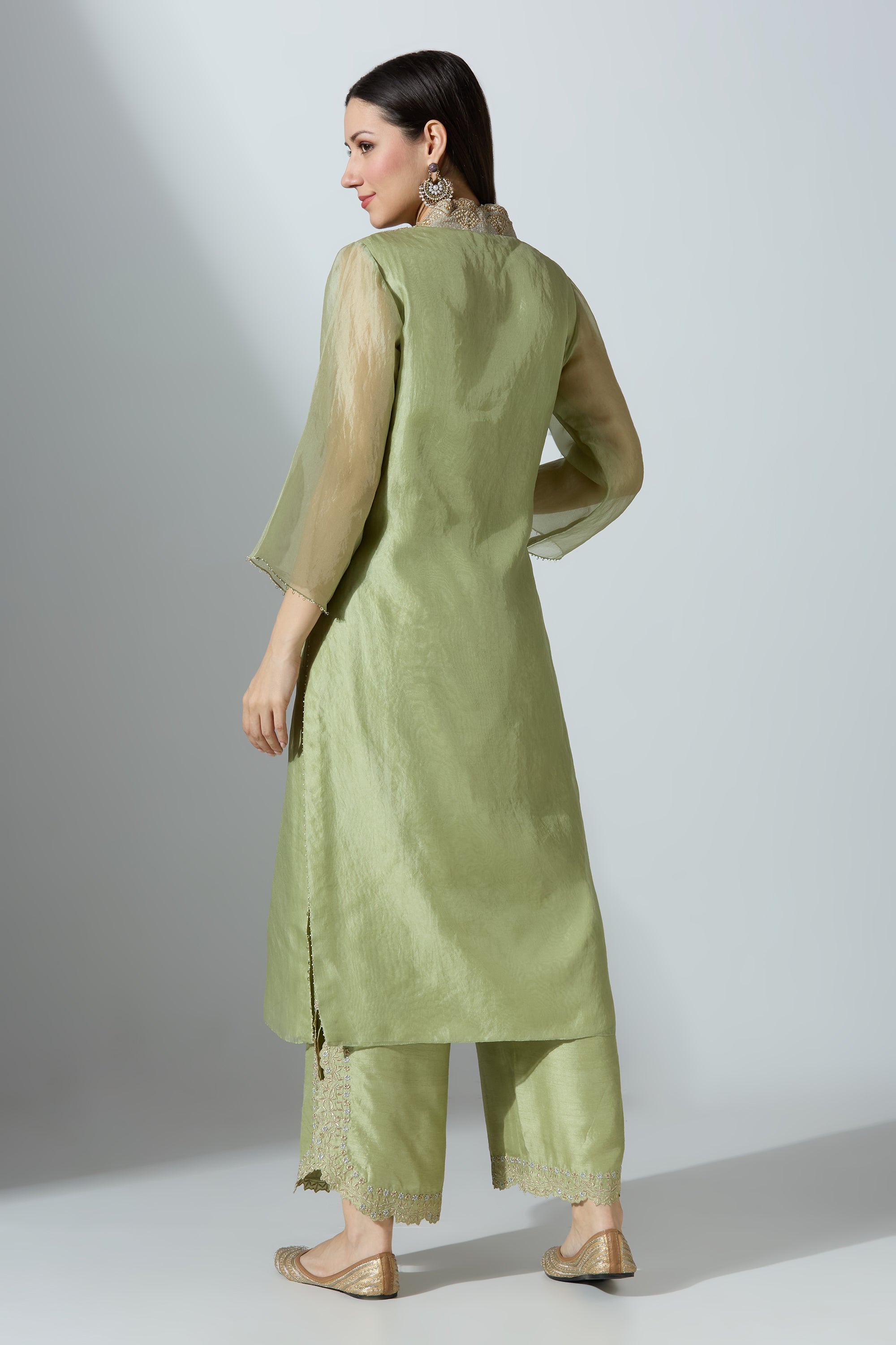 Green Organza Kurta Set With Pant
