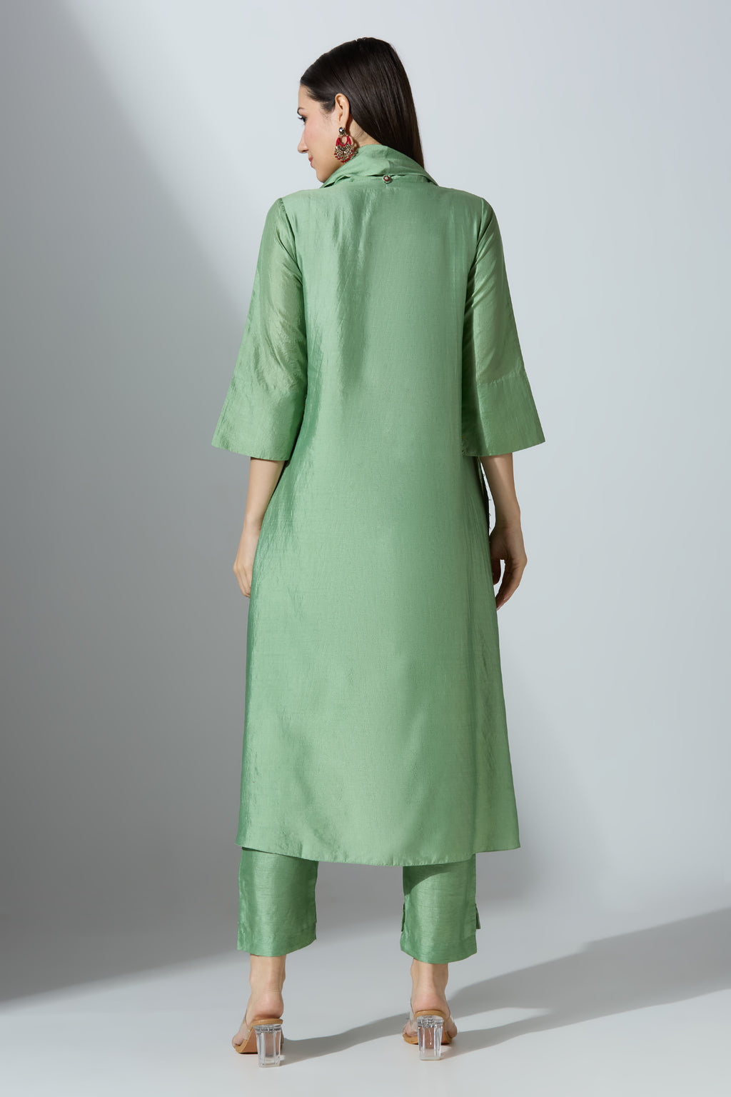 Bandhej Side Overlap Cowl Kurta Set With Pant