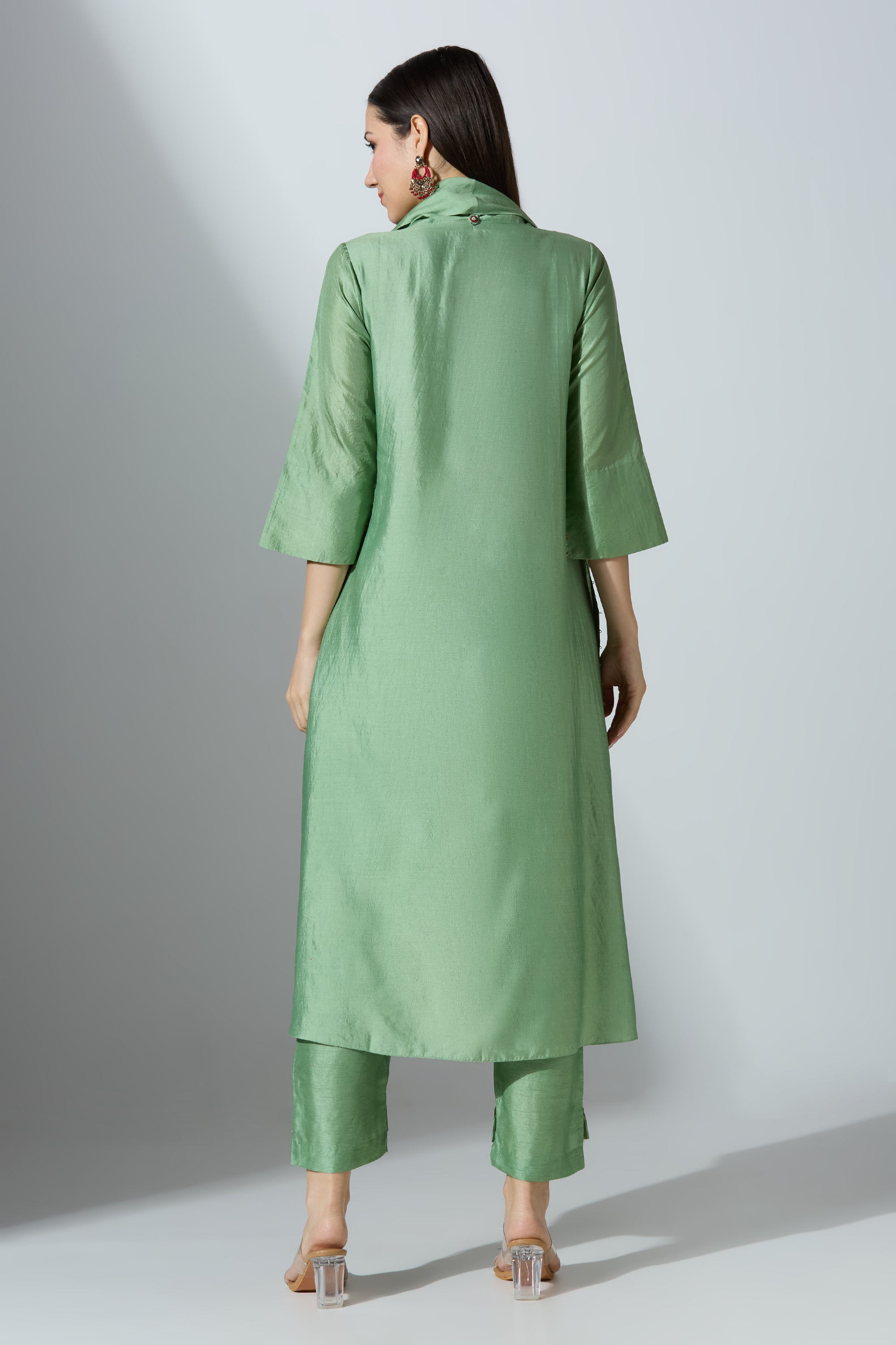 Bandhej Side Overlap Cowl Kurta Set With Pant