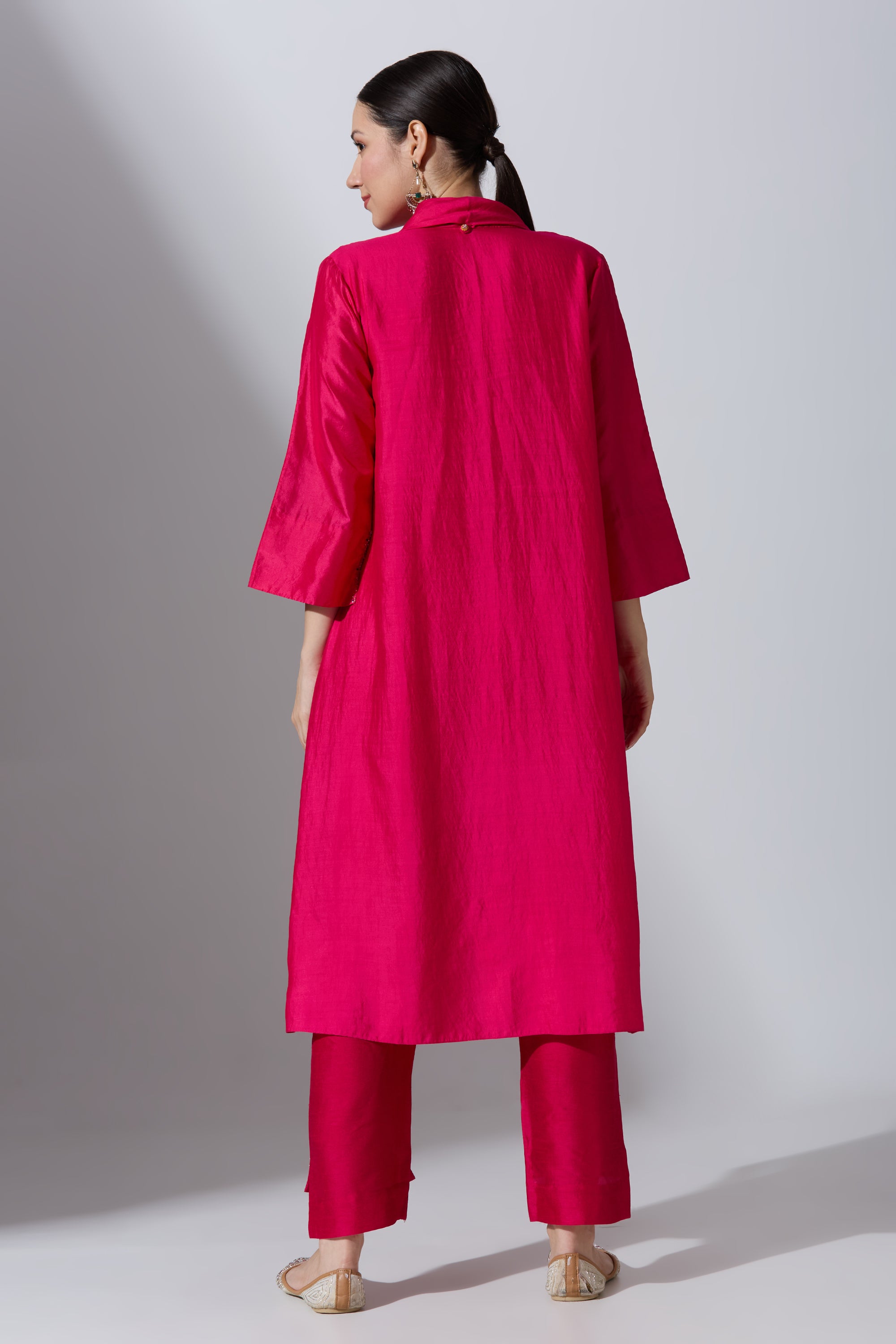 Bandhej Side Overlap Cowl Kurta Set With Pant