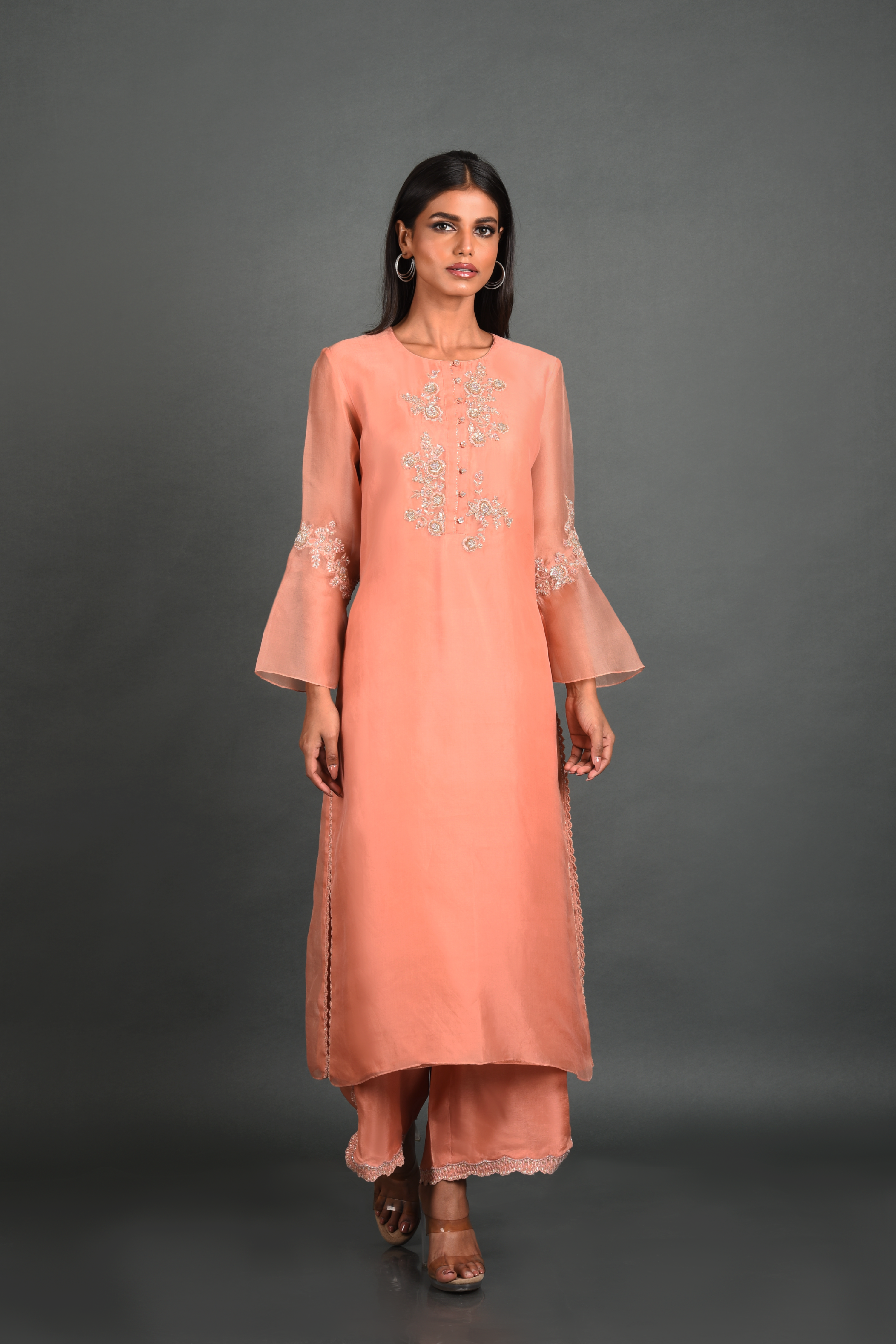 Pink Organza Kurta With Pant and Dupatta