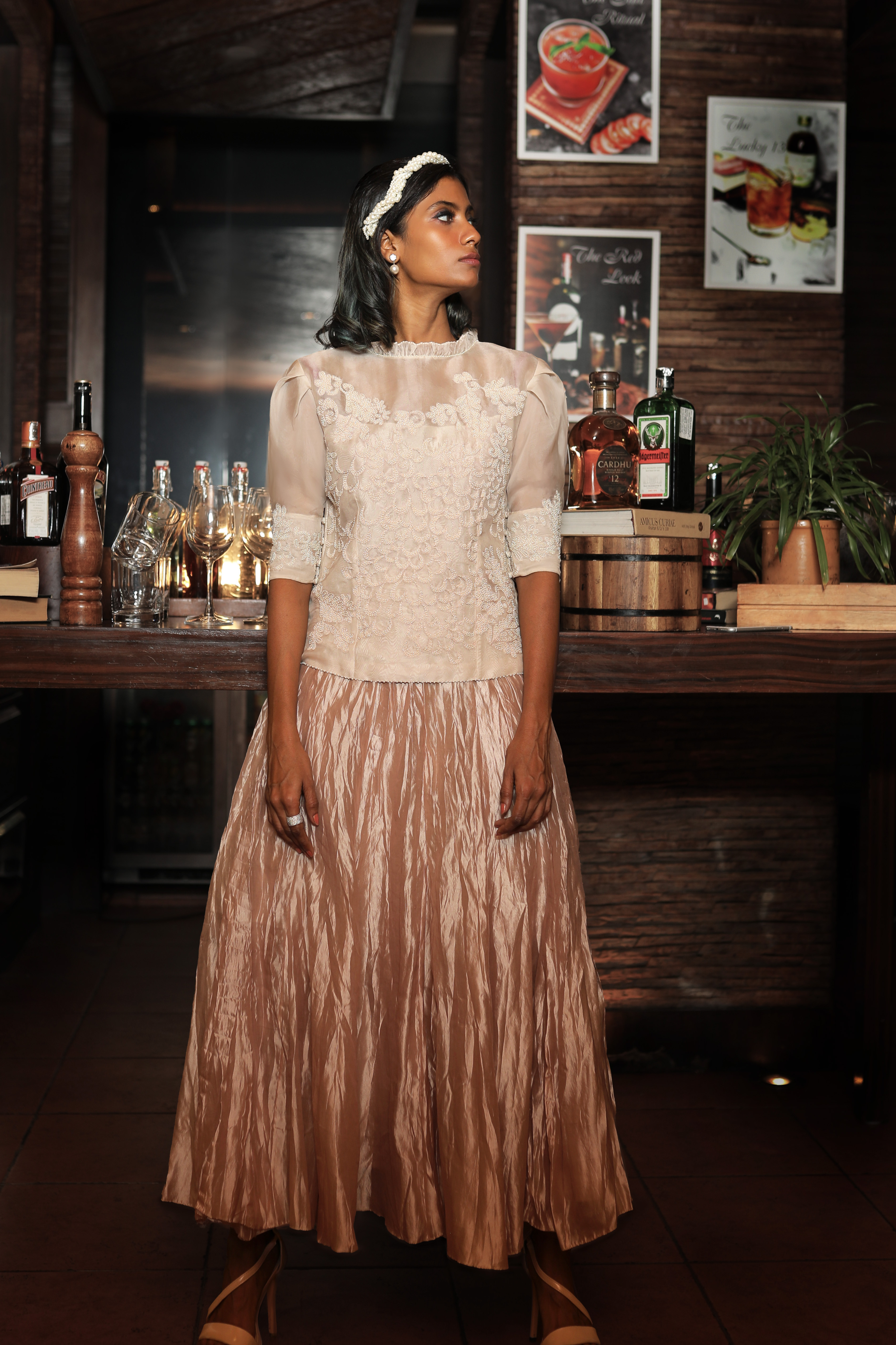 Nude Organza Top With Skirt