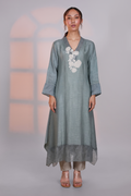 Grey Asymmetric Silk Kurta