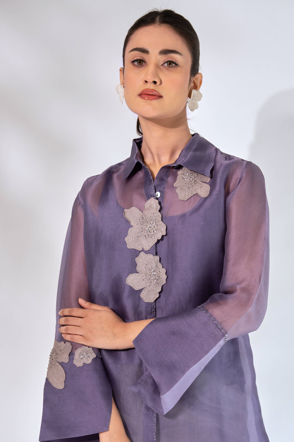 Grey Petaline Organza Shirt