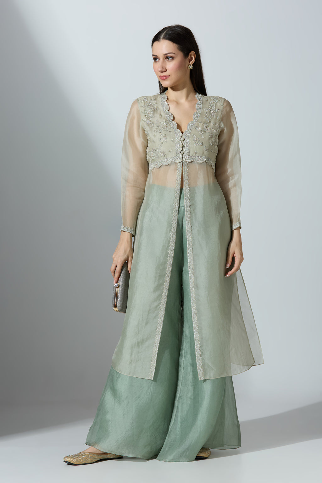 Green Naira Organza Kurta With Pant