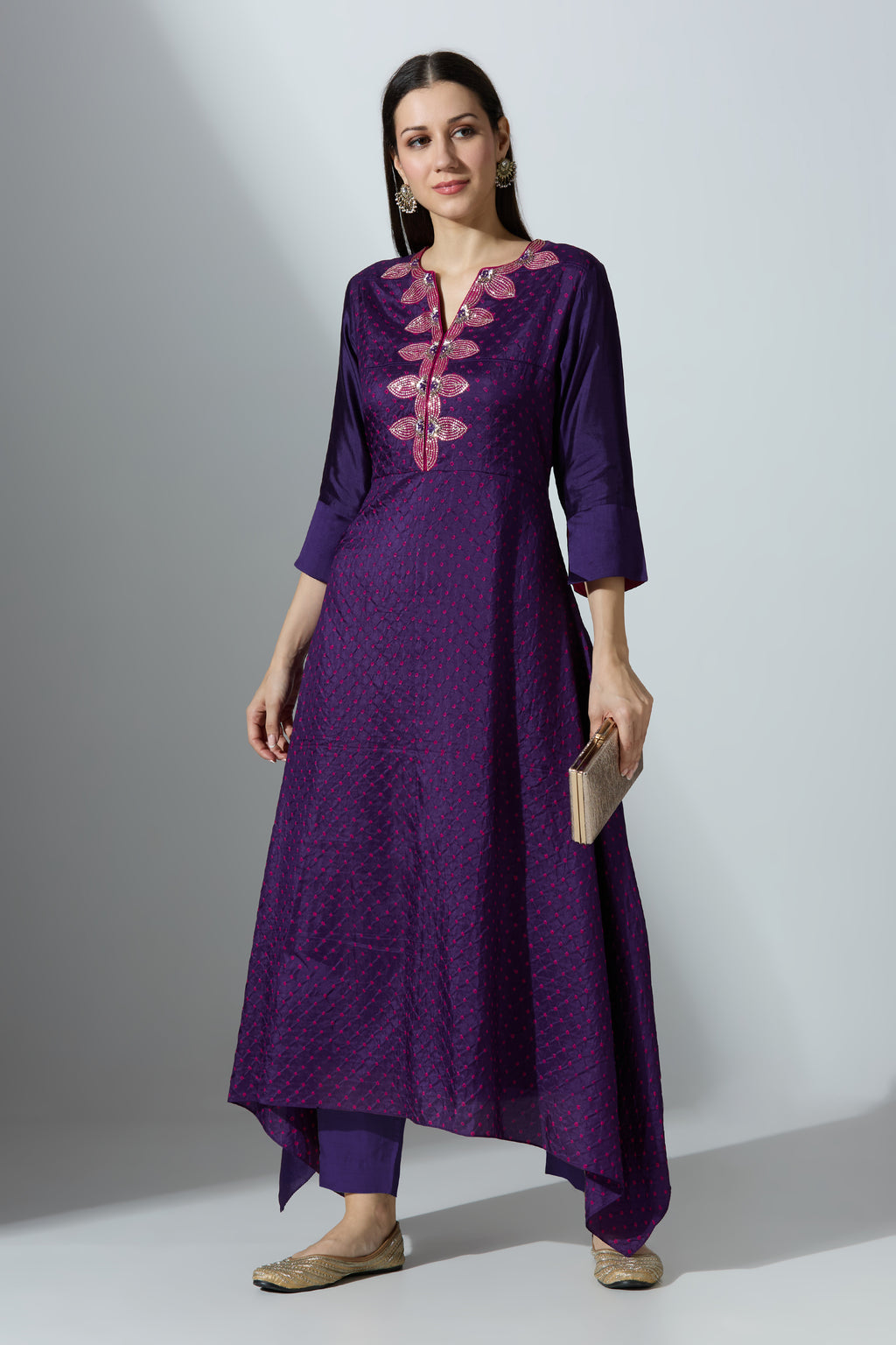 Bandhej YokeCut Fan kurta With Pant