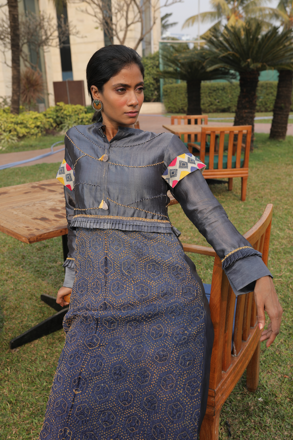 Grey Bandhej Kurta